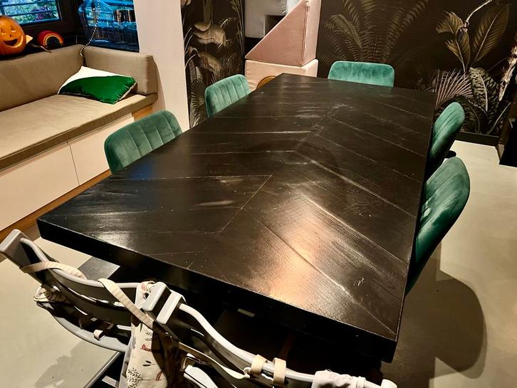 Zwart Tafelblad 180x90 Visgraat (Hongaarse punt), Huis en Inrichting, Tafels | Eettafels, Gebruikt, 50 tot 100 cm, 150 tot 200 cm