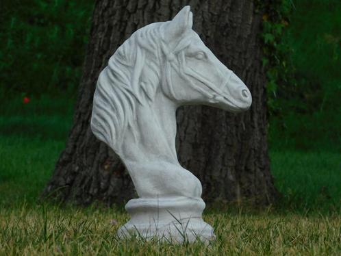 Beeld Paardenhoofd - vol steen - wit met grijze tinten, Tuin en Terras, Tuinbeelden, Nieuw, Dierenbeeld, Steen, Ophalen of Verzenden