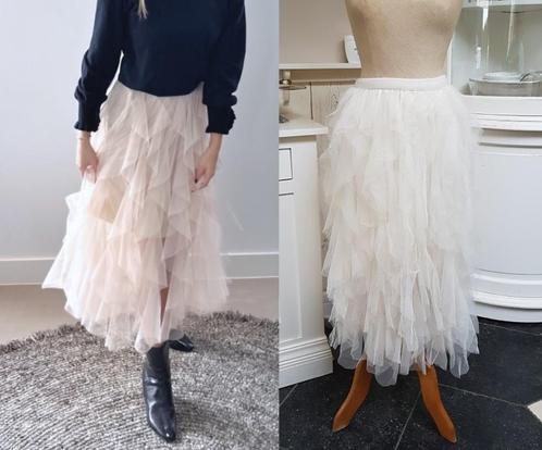 Leuke Stoere Tule Ruffle Rok in Crème., Kleding | Dames, Rokken, Nieuw, Maat 38/40 (M), Overige kleuren, Onder de knie, Verzenden