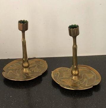 Set jugendstil art nouveau kandelaars waterlelie lelie beschikbaar voor biedingen