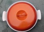 DRU gietijzer 3 vaks schaal + deksel oranje verlopend (G207), Kookpan of Snelkookpan, Gebruikt, Gietijzer, Ophalen of Verzenden