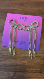 Statement strik oorbellen strass my jewellery goud, Hangers, Nieuw, Ophalen of Verzenden, Goud