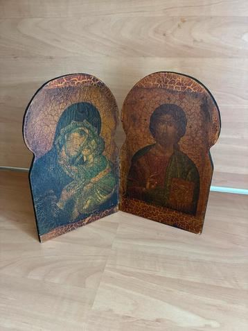 Antieke religieuze iconen set Maria en Jezus Christus Craque beschikbaar voor biedingen