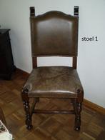Vier eiken stoelen met leer bekleed., Huis en Inrichting, Stoelen, Ophalen, Gebruikt, Bruin, Klassiek