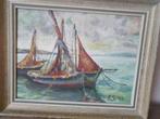 3 vissersbootjes gesigneerd E S 1945., Antiek en Kunst, Kunst | Schilderijen | Klassiek, Ophalen