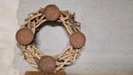 Drijfhout krans met 4x roestkleurige kaarsenhouder, Ophalen