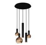 Riva hanglamp rond Ø50 cm 5 lampen zwart - ZTAHL, Verzenden, Nieuw, Glas, Minder dan 50 cm