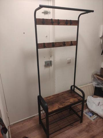 Kapstok met schoenenrek zwart industriel Hout kapstokmeubel beschikbaar voor biedingen