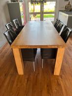 Eetkamer tafel (240x100) en 6 stoelen, Huis en Inrichting, Complete eetkamers, 4 tot 6 stoelen, Gebruikt, Eikenhouten tafel stoelen stalen frame en sky bekleding