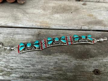Prachtige Tibetaans zilveren armband met Turkoois en Koraal. beschikbaar voor biedingen