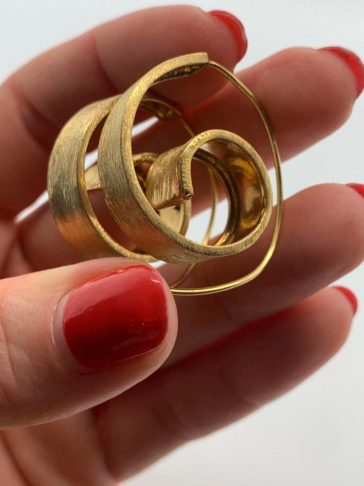 Z118 Prachtige zilveren oorbellen goudkleur, Sieraden, Tassen en Uiterlijk, Oorbellen, Zo goed als nieuw, Hangers, Zilver, Goud