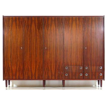 Grote vintage 5-deurs mid century design kledingkast '60s  beschikbaar voor biedingen