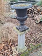 Gietijzeren tuinvaas en sokkel, Ophalen, Gebruikt, Rond, Steen