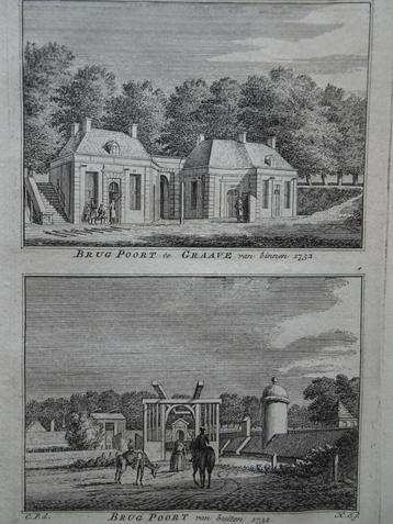 Twee gravure Brugpoort te Grave, door H. Spilman 1732  beschikbaar voor biedingen