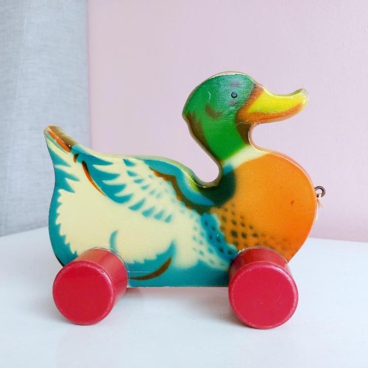 vintage Trekeend, Kinderen en Baby's, Speelgoed | Houten speelgoed, Zo goed als nieuw, Duw- of Trekspeelgoed, Ophalen of Verzenden