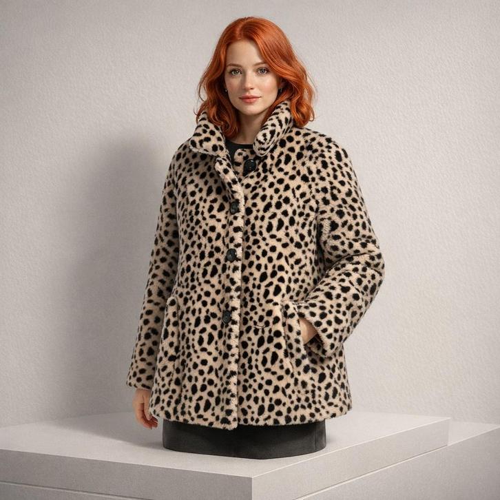King Louie Trapeze Coat mantel jas bruin panter M/38 NIEUW, Kleding | Dames, Jassen | Winter, Nieuw, Maat 38/40 (M), Bruin, Ophalen of Verzenden