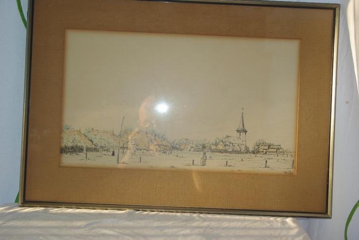 Pentekening  /  Moeder leest voor ( Schilderijen, Antiek en Kunst, Antiek | Woonaccessoires, Ophalen of Verzenden