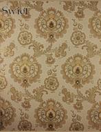 4363 Vintage barokbehang 70s in bruin beige patroon  swiet, Huis en Inrichting, Ophalen of Verzenden, Minder dan 10 m², Beige