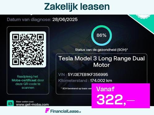 Tesla Model 3 Long Range AWD 75 kWh 86% SOH Trekhaak (1.000k, Auto's, Tesla, Bedrijf, Lease, Financial lease, Model 3, ABS, Airbags