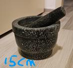 Vijzel met stamper - 15 cm breed, Gebruikt, Rond, Ophalen of Verzenden, Metaal