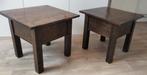Twee massief houten bijzettafels, Gebruikt, Vierkant, 55 tot 75 cm, Hout