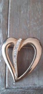 Broche jaren 80 hart met strass, Overige materialen, Ophalen of Verzenden, Zo goed als nieuw, Goud