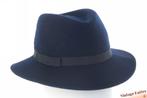 Vintage dameshoed Merinos blauwvilt 56 - gratis verzonden NL, 56 of 57 cm (M, 7 of 7⅛ inch), Hoed, Ophalen of Verzenden, Zo goed als nieuw