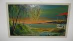 vintage schilderij Indonesisch Riviergezicht 1969 izgs, Minder dan 50 cm, Gebruikt, 50 tot 75 cm, Ophalen of Verzenden