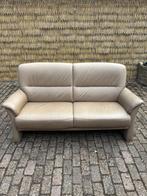 Leren 2–2,5 zits bank – taupe – hoge rug, Ophalen, Gebruikt, 150 tot 200 cm, Tweepersoons