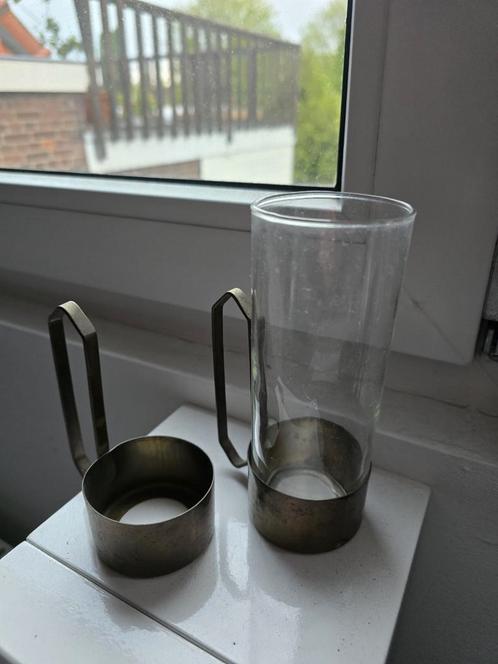 Antiek vintage theeglas met koperen onderzetter, Antiek en Kunst, Antiek | Koper en Brons, Ophalen of Verzenden