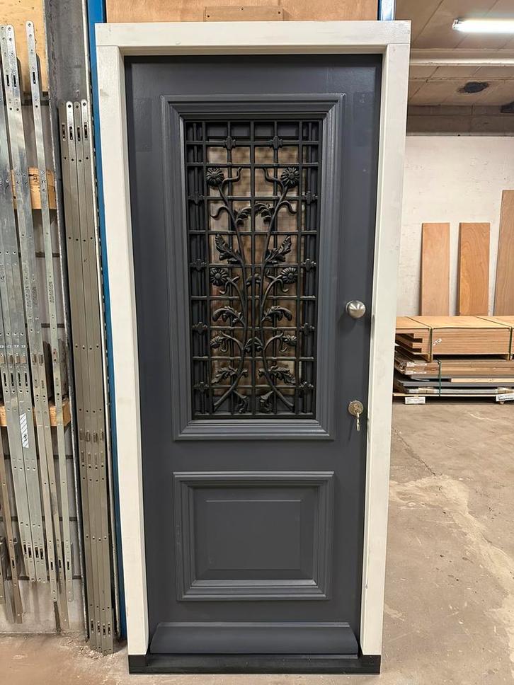 Voordeur met kozijn, Doe-het-zelf en Verbouw, Deuren en Horren, Nieuw, Buitendeur, 200 tot 215 cm, 80 tot 100 cm, Glas, Hout, Kunststof