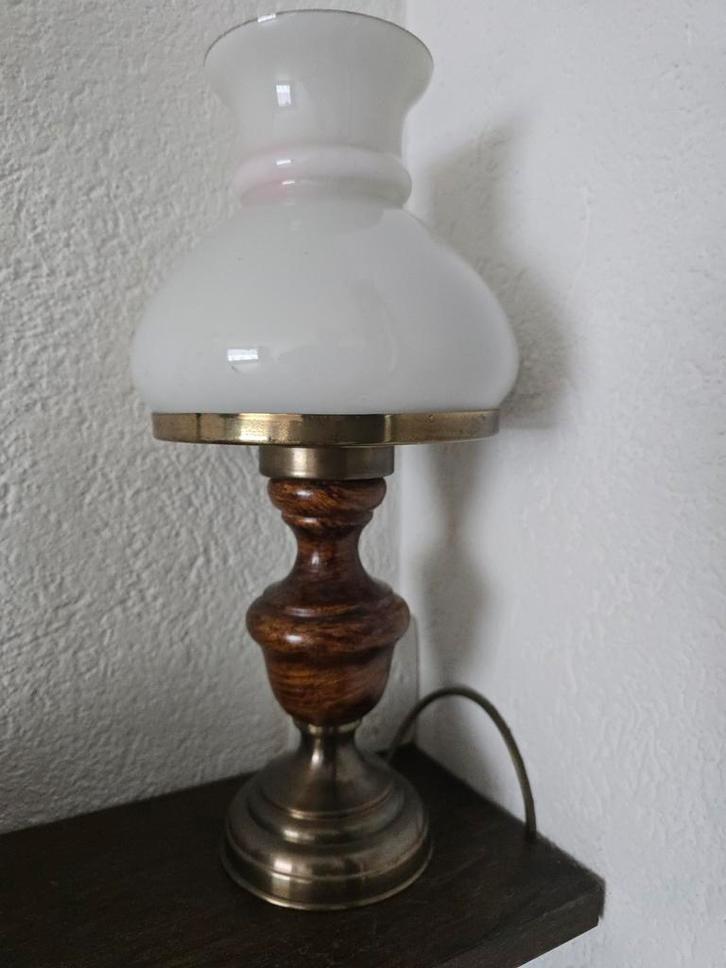 Staande Schemerlamp met Glazen Kap, Huis en Inrichting, Lampen | Vloerlampen, Gebruikt, Minder dan 100 cm, Glas, Hout, Metaal