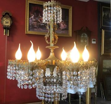 Kristallen kroonluchter / hanglamp antiek 6 kandelaars brons beschikbaar voor biedingen