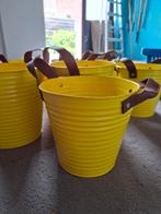 Gele potjes met leren hengsels, Kunststof, Minder dan 30 cm, Minder dan 60 cm, Rond