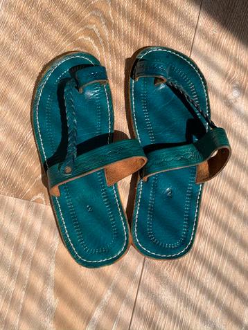 Marokkaanse teenslippers NIEUW Leder zeegroen mt 39,5 beschikbaar voor biedingen