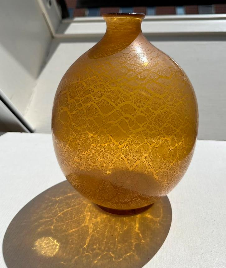 A.D. Copier Vaas - Serica nr 6 tincraquelé amber Leerdam, Antiek en Kunst, Antiek | Glas en Kristal, Ophalen of Verzenden