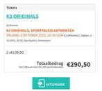 K3 ORIGINALS TICKETS, Tickets en Kaartjes, Twee personen, Overige soorten, Overige typen