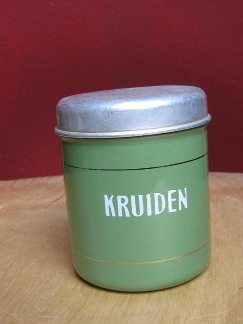Emaille groen kruiden bus gouden band, Antiek en Kunst, Antiek | Emaille, Verzenden
