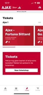 2 tickets naast elkaar Ajax - Fortuna Sittard ring 1!, Tickets en Kaartjes, Sport | Voetbal, Maart, Losse kaart, Twee personen