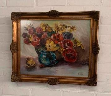 Mooi schilderij stilleven met bloemen op doek beschikbaar voor biedingen