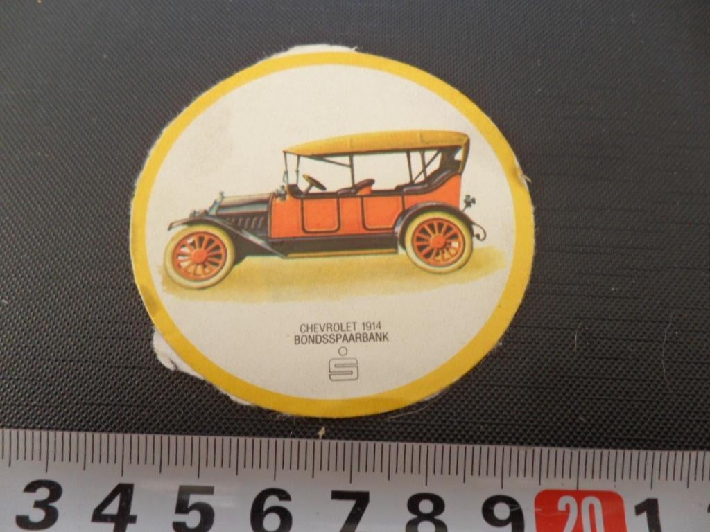 sticker bondsspaarbank strip oldtimer chevrolet 1914, Ophalen, Zo goed als nieuw