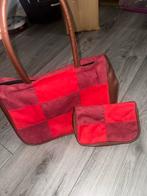 Rood/bordeaux geruite handtas met bijpassend tasje, Ophalen of Verzenden, Gebruikt, Rood, Handtas
