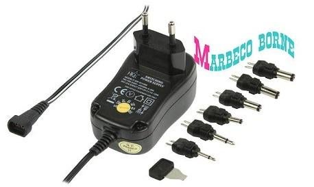Universele AC Adapter, 3/ 4,5/ 5/ 6/ 7,5/ 9 en 12 VDC, 600mA
