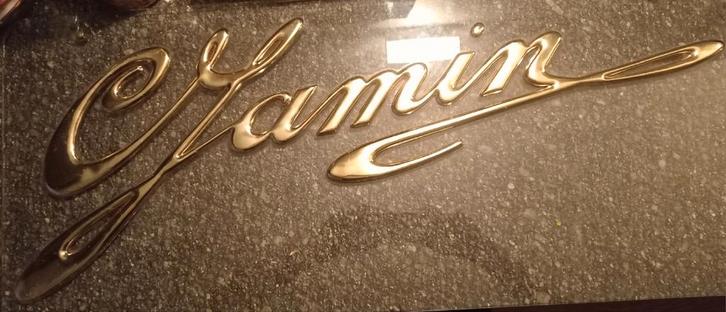 CJAMIN Reclamebord Glas met Messing Letters, Antiek en Kunst, Antiek | Emaille, Ophalen of Verzenden