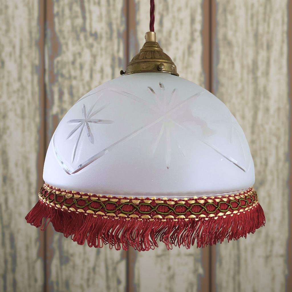 Antieke Franse Hanglamp Etsglas ArtDeco, Ophalen of Verzenden