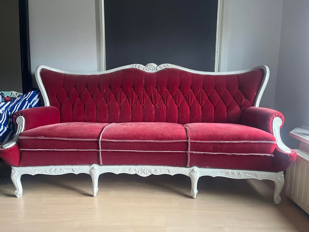 Barok bank Rood - Vintage Stijl, Ophalen, Gebruikt, Driepersoons, 75 tot 100 cm