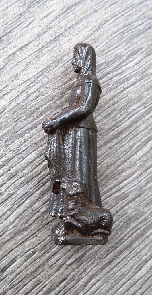 Om 1850 - 1900 Tinnen Vuistbeeldje Zakheilige Heilige Agnes, Ophalen of Verzenden