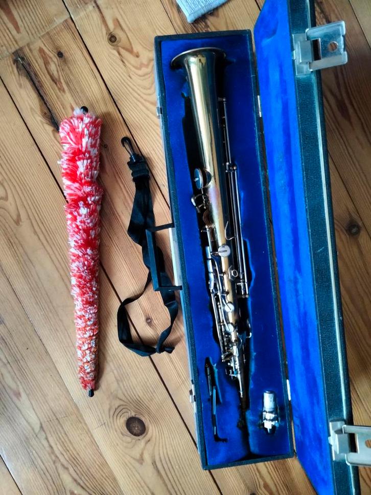 saxofoon, Muziek en Instrumenten, Blaasinstrumenten | Saxofoons, Gebruikt, Sopraan, Met koffer, Ophalen of Verzenden