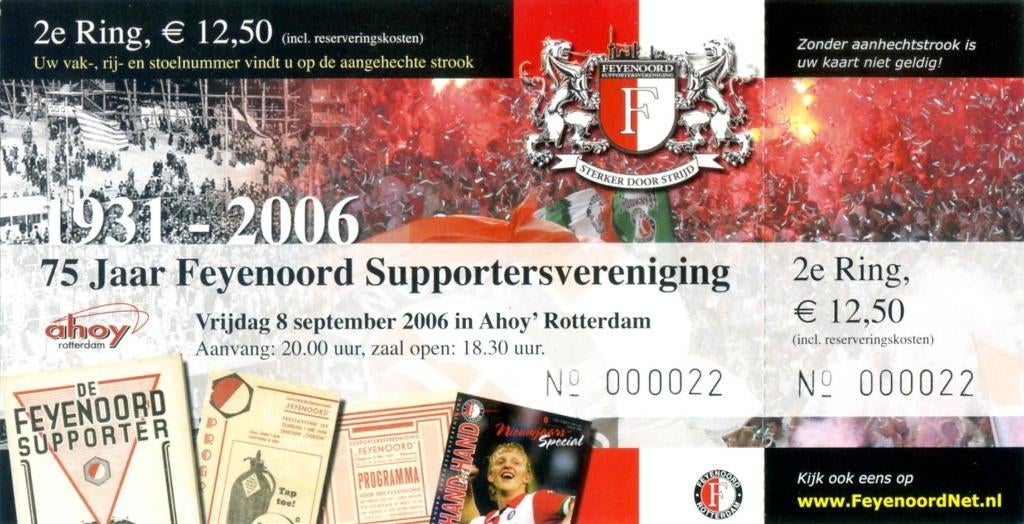 Kaartje feest FSV 75 jaar, Ophalen of Verzenden, Nieuw, Feyenoord, Poster, Plaatje of Sticker