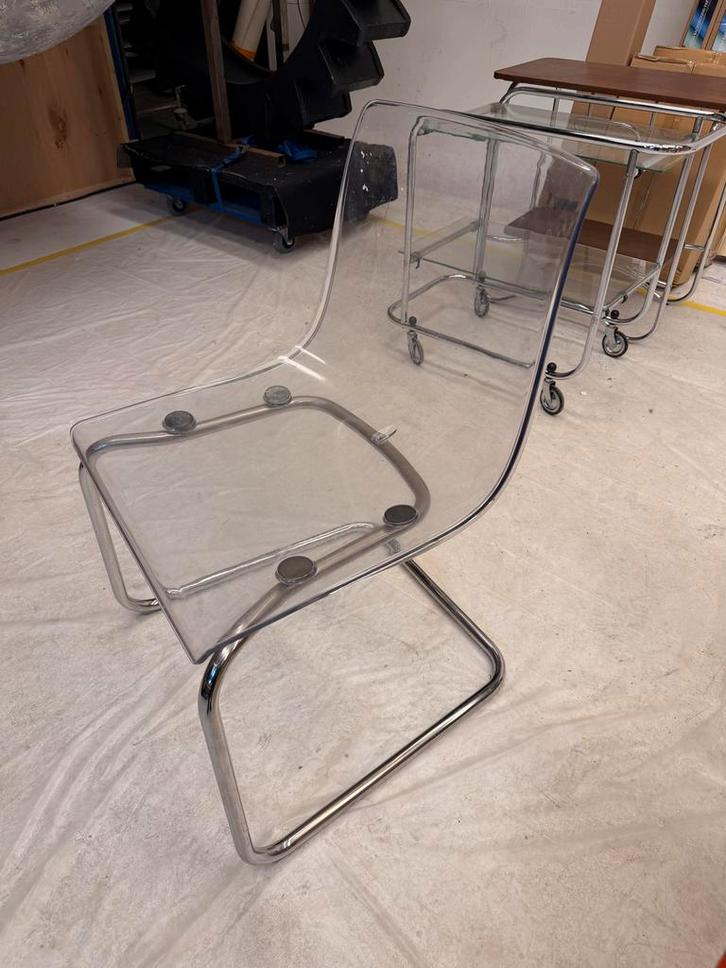 Ikea Tobias eetkamerstoel transparant en chroom, Huis en Inrichting, Stoelen, Gebruikt, Eén, Kunststof, Overige kleuren, Ophalen of Verzenden